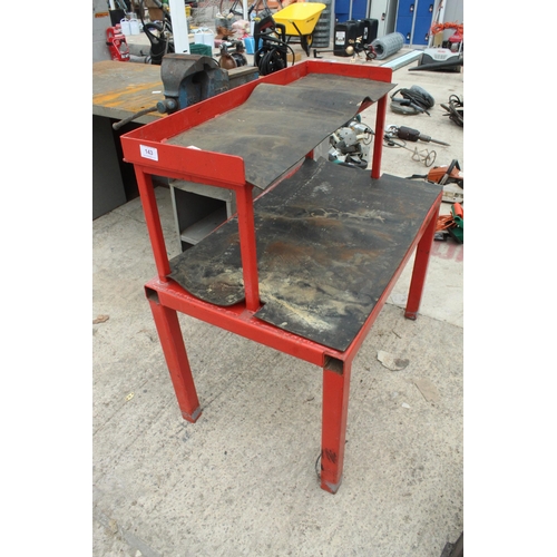 143 - RED METAL WORK BENCH  + VAT