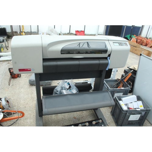 563 - WIDE FORMAT HP DESIGNJET 500 PRINTER WITH UPGRADED RAM NEW INK WAS TANK AND 9 CARTRIDGES, PAPER AND ... 