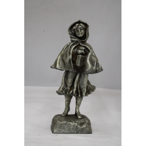 135 - A WHITE METAL FIGURE OF A GIRL, SIGNED 'TREMO', FRANCE, HEIGHT 24CM