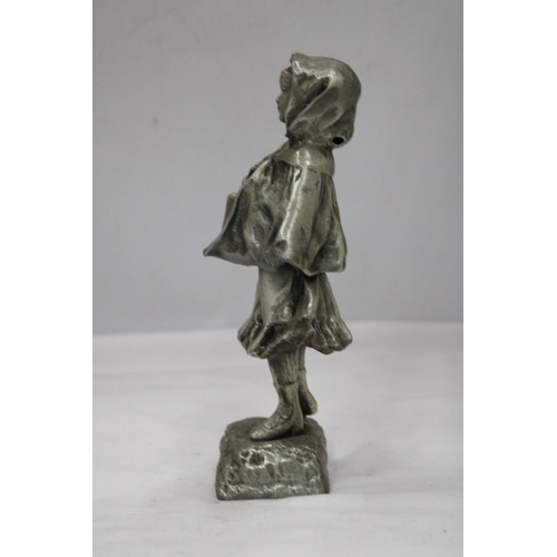 135 - A WHITE METAL FIGURE OF A GIRL, SIGNED 'TREMO', FRANCE, HEIGHT 24CM