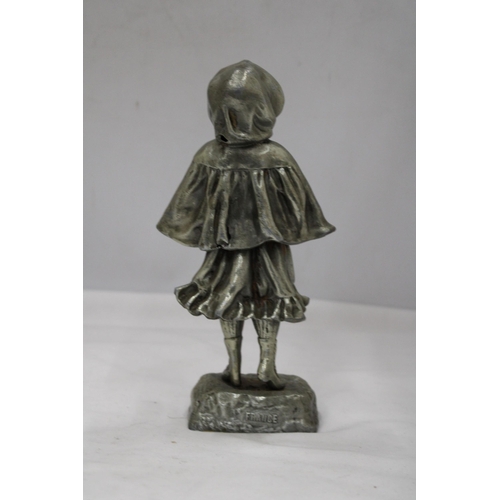 135 - A WHITE METAL FIGURE OF A GIRL, SIGNED 'TREMO', FRANCE, HEIGHT 24CM