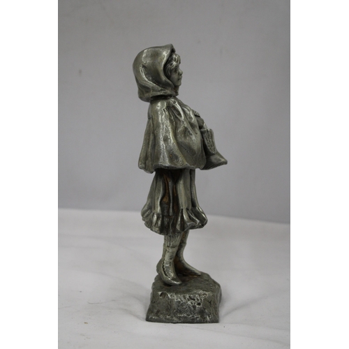 135 - A WHITE METAL FIGURE OF A GIRL, SIGNED 'TREMO', FRANCE, HEIGHT 24CM