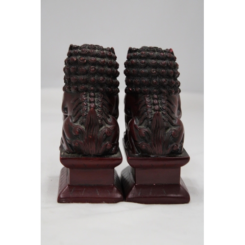 148 - A PAIR OF HEAVY SOLID ORIENTAL FOO DOGS, HEIGHT 11CM