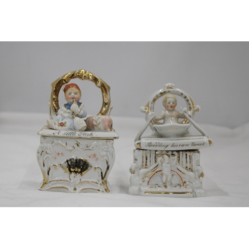 152 - TWO VINTAGE GERMAN CONTA AND BOHME FAIRINGS TRINKET BOXES, TO INCLUDE 'A LITTLE TURK' - RESTORED AND... 