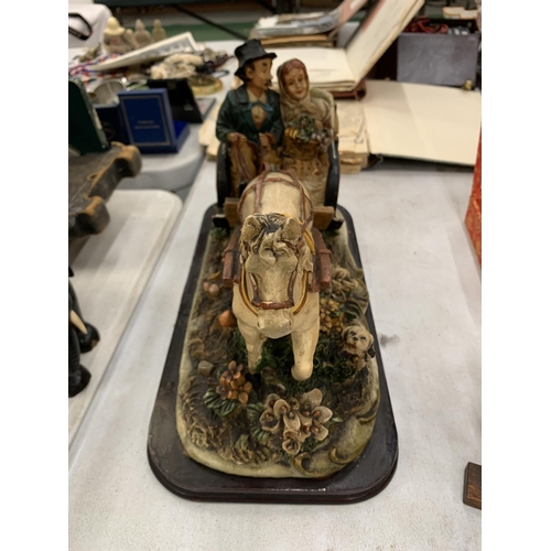 278 - A LARGE MODEL OF A HORSE AND CART, 'NOSTALGIC MOMENTS', HEIGHT 24CM, LENGTH 37CM