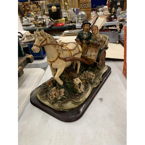 278 - A LARGE MODEL OF A HORSE AND CART, 'NOSTALGIC MOMENTS', HEIGHT 24CM, LENGTH 37CM