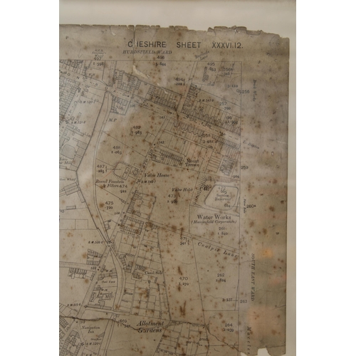 1512 - A LARGE FRAMED MAP OF THE SUTTON WARD OF MACCLESFIELD EDITION OF 1909