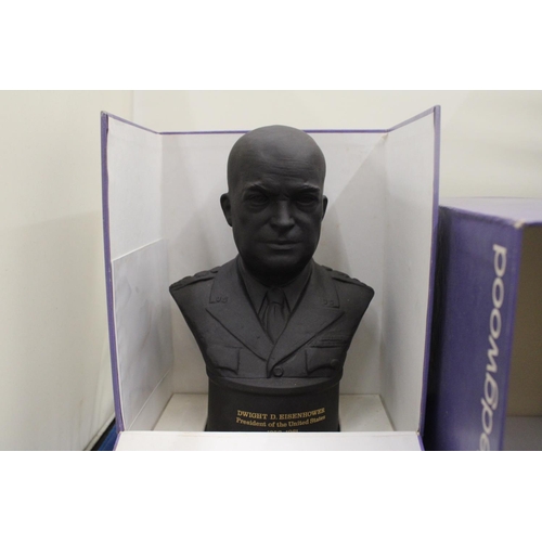 27 - A WEDGWOOD BLACK BASALT LIMITED EDITION  BUST OF EISENHOWER 2670 OF 5000 IN ORIGINAL BOX