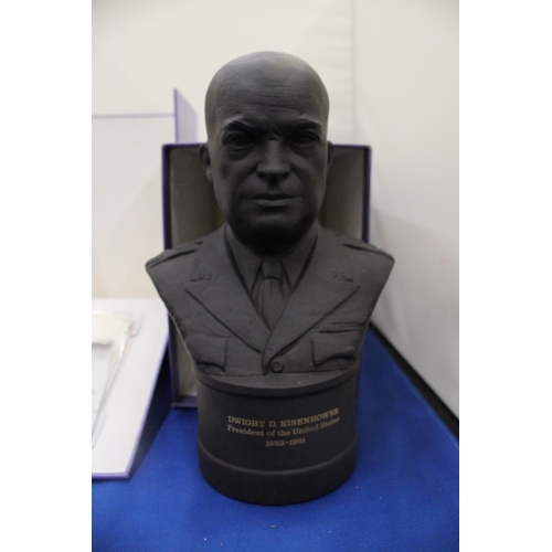 27 - A WEDGWOOD BLACK BASALT LIMITED EDITION  BUST OF EISENHOWER 2670 OF 5000 IN ORIGINAL BOX