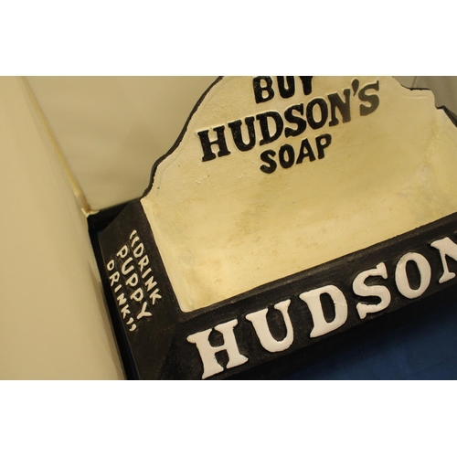 50 - A LARGE CAST DOG WATER BOWL ADVERITISING HUDSON SOAPS