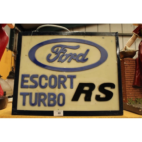 60 - A FORD ESCORT TURBO ILLUMINATED LIGHT BOX SIGN