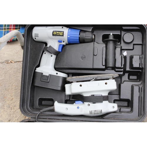 1677 - A CASED EINHELL POWER TOOL SET COMPRISING OF A JIGSAW, SANDER, DRILL AND GRINDER