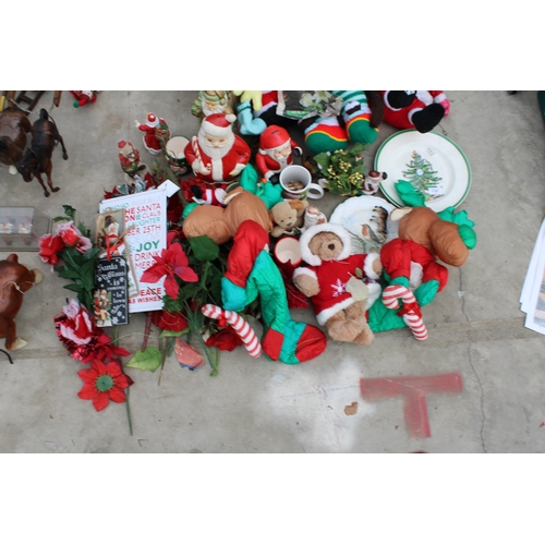 1741 - A LARGE ASSORTMENT OF CHRISTMAS ITEMS TO INCLUDE TEDDIES, FIGURES AND PLATES ETC