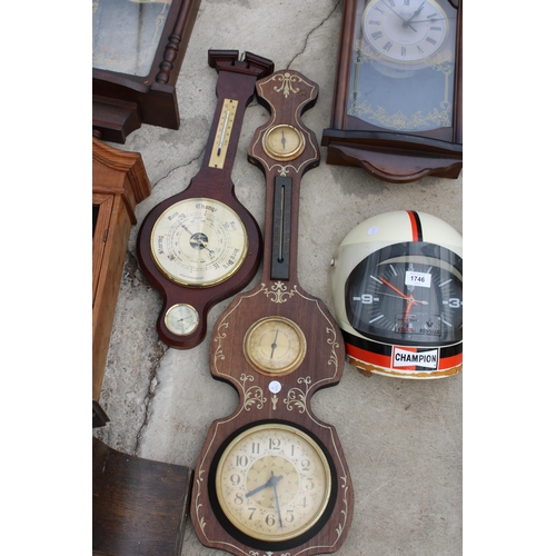 1746 - AN ASSORTMENT OF VARIOUS ITEMS TO INCLUDE CLOCKS AND BAROMETERS ETC