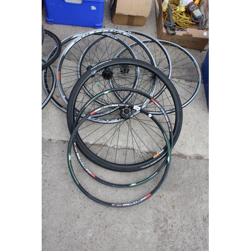 1780 - SEVEN VARIOUS BIKE WHEELS, TYRES AND RIMS ETC