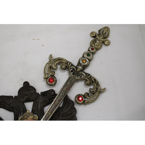 210 - TWO VINTAGE SWORDS ON A CRESTED PLAQUE