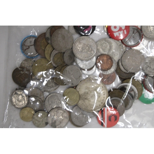 226 - A COLLECTION OF VINTAGE FOREIGN COINS AND BADGES