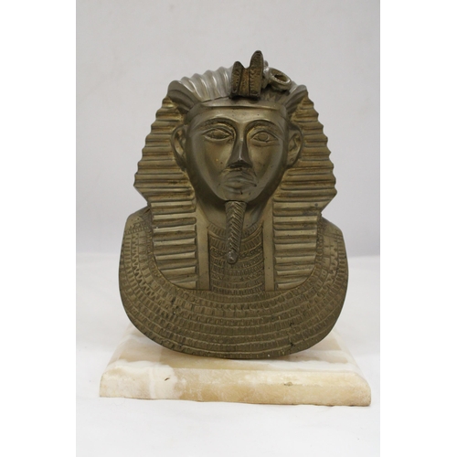 247 - A LARGE HEAVY EGYPTIAN HEAD ON MARBLE BASE