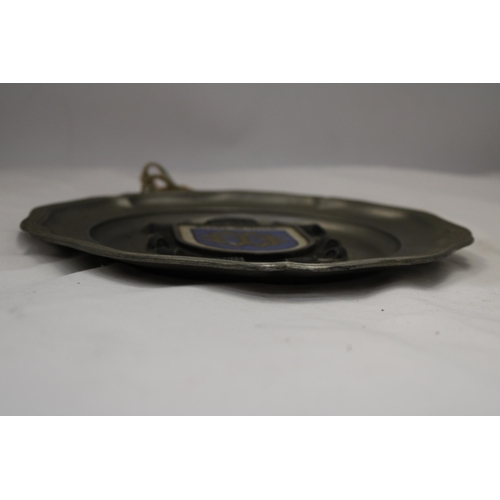 265 - A VINTAGE PEWTER TRAY AND A UNITED STATES NAVY SPOON