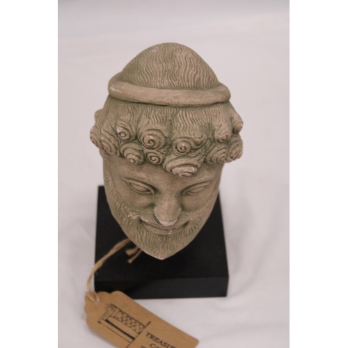 804 - A CLASSICAL BUST ON A PLINTH, HEIGHT APPROX 24CM