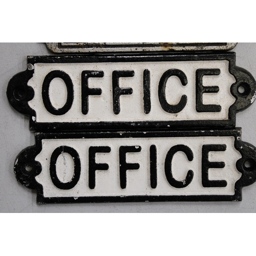 805 - THREE CAST IRON SIGNS, TWO 'OFFICE' AND ONE 'PRIVATE', LENGTH 17CM