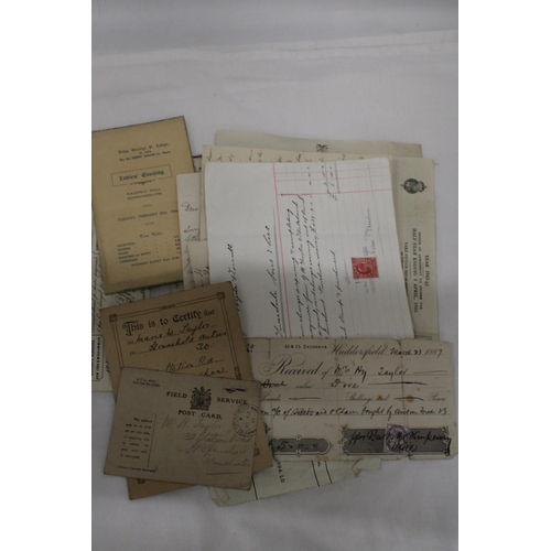 808 - A QUANTITY OF VINTAGE EPHEMERA TO INCLUDE RECEIPTS, LETTERS, ETC