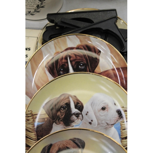 818 - SEVEN BOXER DOG COLLECTORS PLATES WITH PLATE STANDS