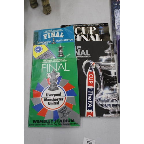 820 - FIVE MANCHESTER UNITED CUP FINAL PROGRAMMES