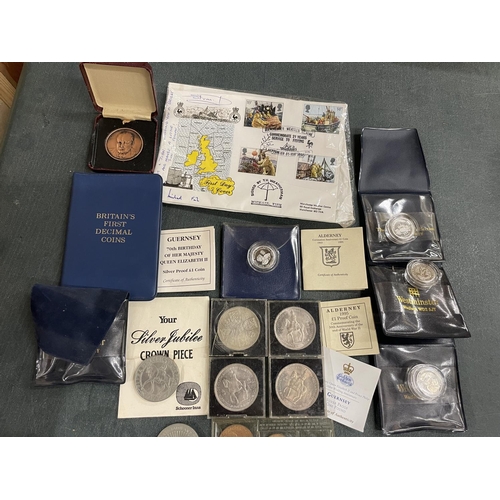 385A - A SELECTION OF UK DECIMAL AND PRE-DECIMAL COINS, TO INCLUDE FOUR 925 SILVER £1 COOINS, VARIOUS 2 YEA... 