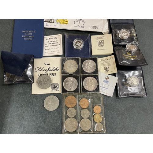 385A - A SELECTION OF UK DECIMAL AND PRE-DECIMAL COINS, TO INCLUDE FOUR 925 SILVER £1 COOINS, VARIOUS 2 YEA... 