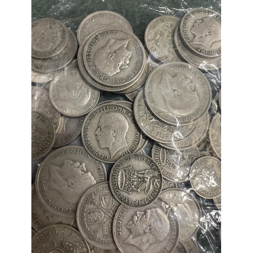 389 - ONE HUNDRED AND SIXTY SIX 1920 - 1946 GREAT BRITAIN SILVER COINS TO INCLUDE 36 HALF CROWNS, 28 FLORI... 