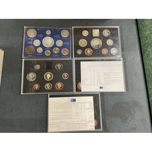 414A - FIVE GB COIN SETS IN PRESENTATION BOXES - 1937, 95,97,98 AND 1999