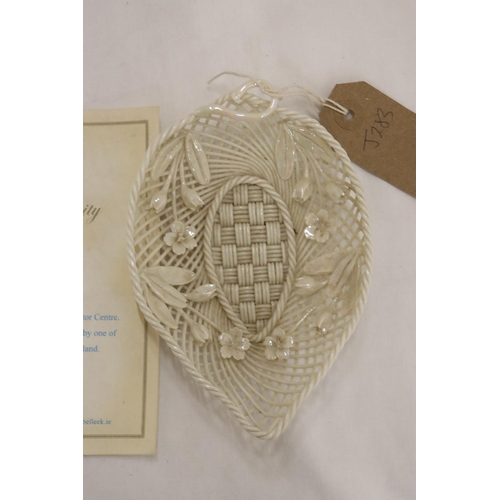 785 - A BELLEEK ROSE ISLE LATTICE DISH WITH CERTIFICATE OF AUTHENTICITY