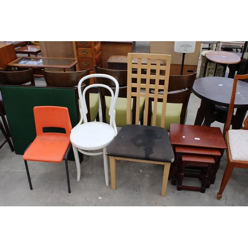 3004 - A NEST OF THREE TABLES, BENTWOOD CHAIR, DINING CHAIR AND CHILDS CHAIR