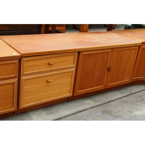 3021 - A RANGE OF FOUR RETRO LOW UNITS ENCLOSING CUPBOARDS AND DRAWERS