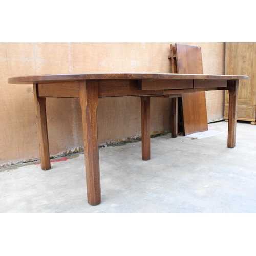 3023 - AN OAK BESPOKE EXTENDING DINING TABLE ON SQUARE CHAMFERRED LEGS, 48