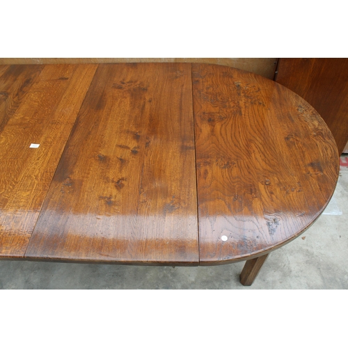 3023 - AN OAK BESPOKE EXTENDING DINING TABLE ON SQUARE CHAMFERRED LEGS, 48