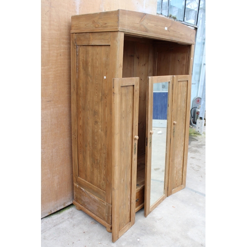 3025 - A PINE CONTINENTAL STYLE MIRROR DOOR WARDROBE WITH TWO DRAWERS TO BASE, 51