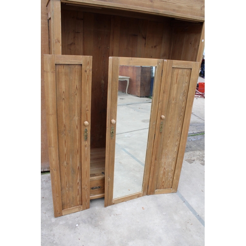 3025 - A PINE CONTINENTAL STYLE MIRROR DOOR WARDROBE WITH TWO DRAWERS TO BASE, 51