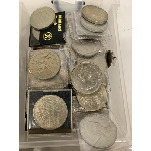 497 - A LARGE COLLECTION OF COINS TO INCLUDE A BOX OF 19TH CENTURY PENNIES, SMALL PLAQUES ETC