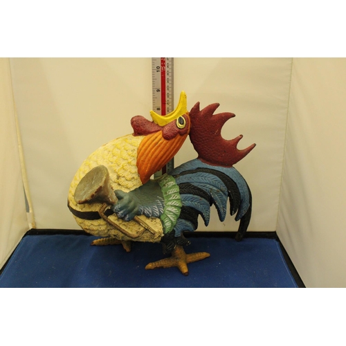 39 - A HEAVY HAND PAINTED CAST METAL FRENCH COCKEREL