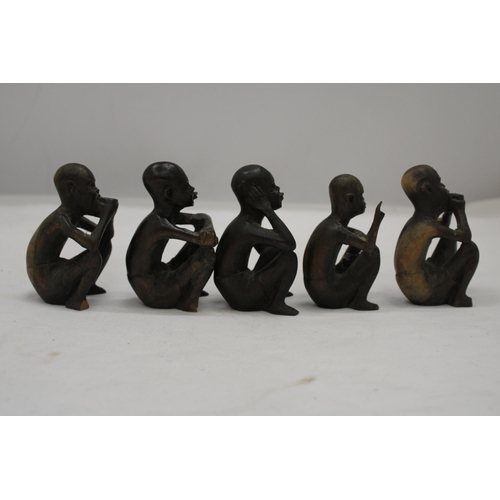 189 - A COLLECTION OF FIVE VINTAGE WOODEN AFRICAN FIGURES