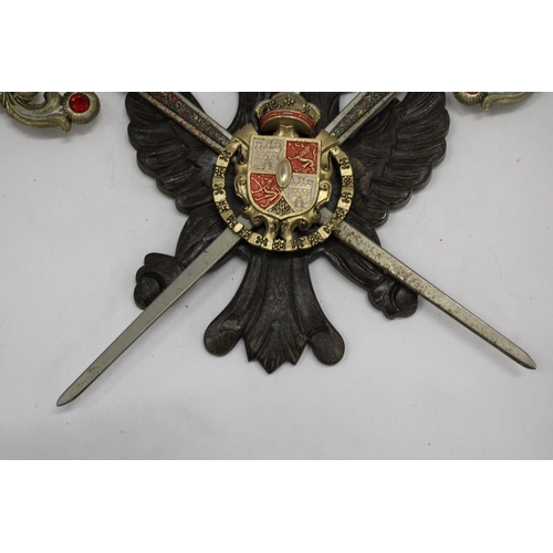 210 - TWO VINTAGE SWORDS ON A CRESTED PLAQUE