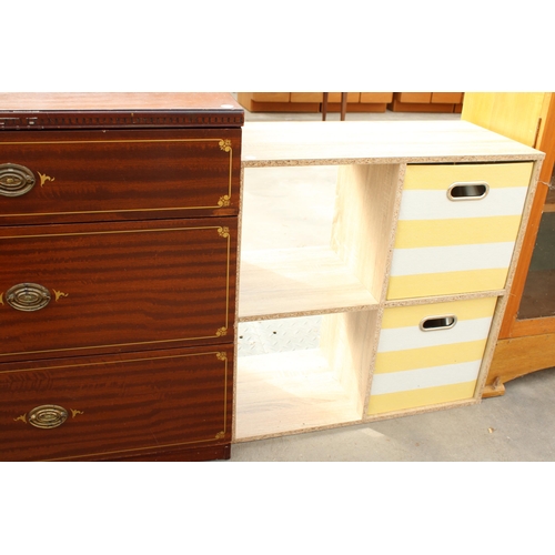 2875 - A MODERN MAHOGANY EFFECT PROGRAM CHEST OF THREE DRAWERS, 26