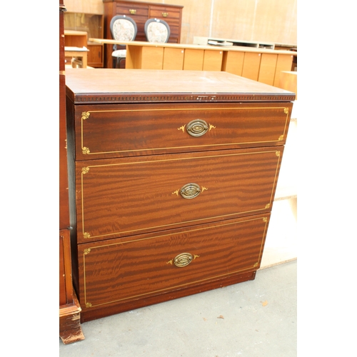 2875 - A MODERN MAHOGANY EFFECT PROGRAM CHEST OF THREE DRAWERS, 26