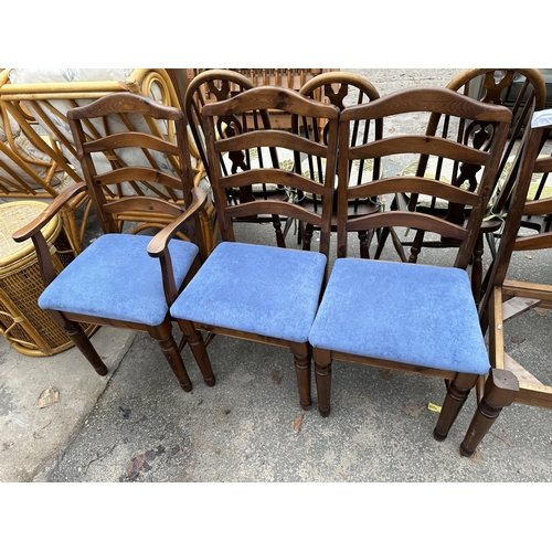 2889 - FIVE MODERN LADDER-BACK DINING CHAIRS, ONE BEING A CARVER AND BEDROOM CHAIR