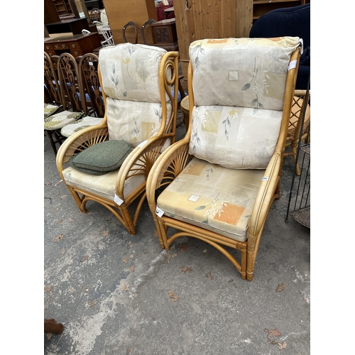 2895 - A PAIR OF BAMBOO AND WICKER EASY CHAIRS