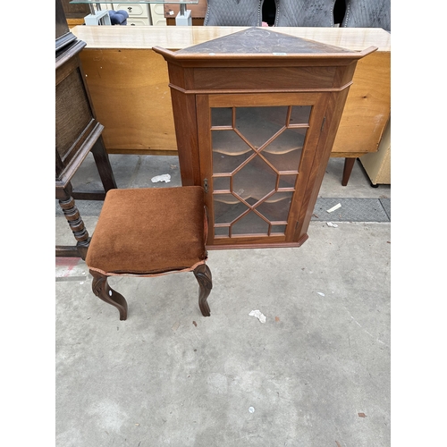 2918 - A VICTORIAN STYLE STOOL AND ASTRAGAL GLAZED CORNER CUPBOARD