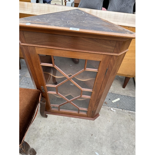 2918 - A VICTORIAN STYLE STOOL AND ASTRAGAL GLAZED CORNER CUPBOARD