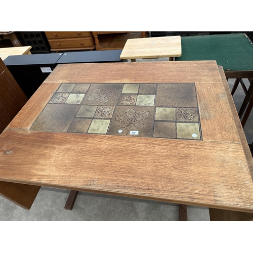 2921 - A RETRO TEAK GANSO MOBLER DROP-LEAF DINING TABLE WITH TILED TOP, 75